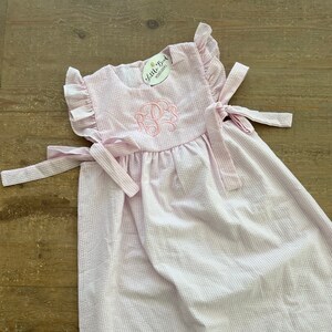 Monogrammed Pink Seersucker Dress, Personalized, Baby or Toddler, Classic Summer Outfit, Bow, Stripes, Girls Gift, Preppy, 4th Of July