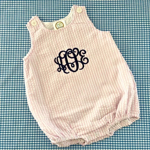 Girls Monogrammed Seersucker Bubble, Toddler Personalized Outfit, Gift, Summer Outfit, Preppy Present, Light Pink Seersucker, Monogram