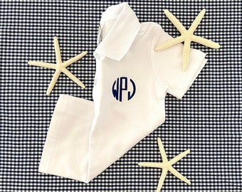 Monogrammed White Polo Shirt, Preppy Toddler Outfit