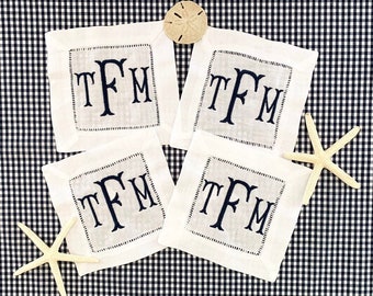 Monogrammed Linen Cocktail Napkins - Personalized - Set of 4