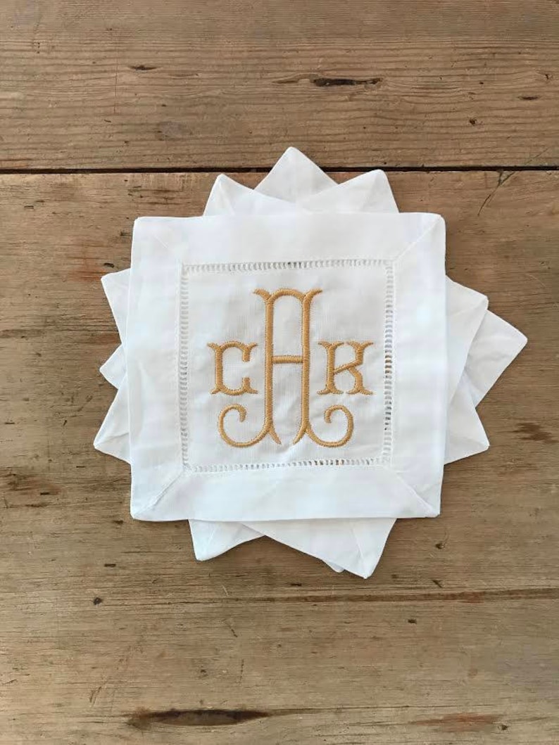 Monogrammed Linen Cocktail Napkins - Thumbnail 2
