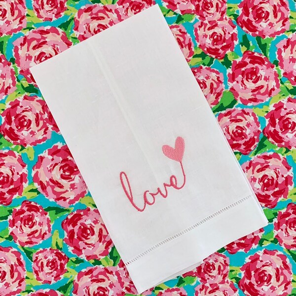 Love Linen Hand Towels - Valentine's Day - House Warming Present - Engagement Present - Bar Cart