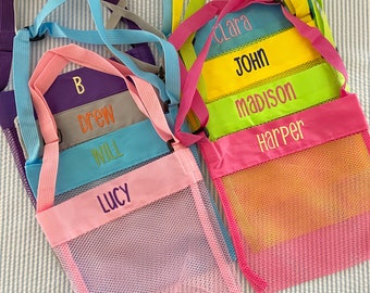 Personalized Mesh Seashell Bag, Kids Beach Tote, Monogrammed Gift