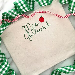 Personalized Zipper Pouch for Gift, Teacher Appreciation Week, School Present, Apple, Monogrammed, Clutch, School Bag, Canvas, Apple
