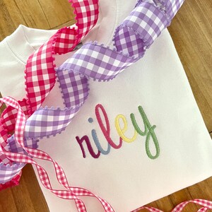 Personalized Rainbow Name White Toddler Sweatshirt, Monogrammed, Preppy Youth, Children&#39;s, Cotton Outerwear, Winter, Fall, Crewneck