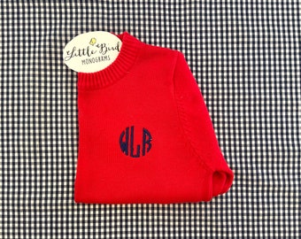 Monogrammed Toddler Crewneck Sweater, Cotton Monogrammed Knitwear, Preppy Youth Personalized, Children's, Boy or Girl, Picture Day, Holiday