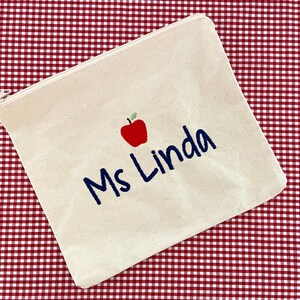 Personalized Zipper Pouch for Gift, Teacher Appreciation Week, School Present, Apple, Monogrammed, Clutch, School Bag, Canvas, Apple