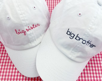 Big Brother and Big Sister Toddler Baseball Hat, Navy, Light Pink, White, Blue, Hot Pink, Monogram, Kids Cap, Pregnancy Announcement