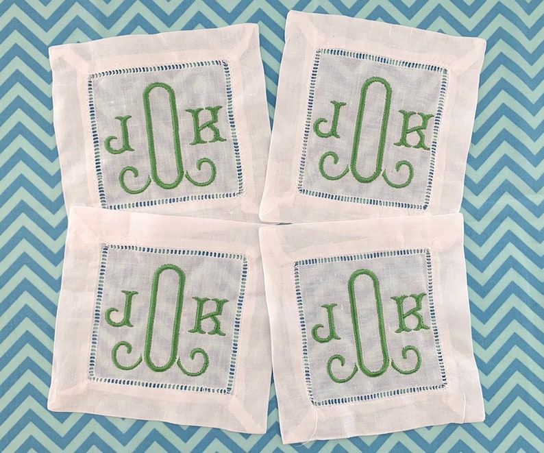 Monogrammed Linen Cocktail Napkins - Thumbnail 4