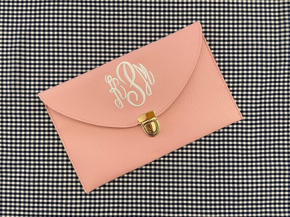 Monogrammed Envelope Clutch, Personalized Preppy Purse, Summer