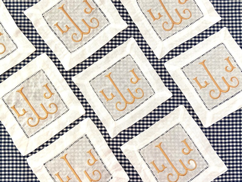 Monogrammed Linen Cocktail Napkins - Thumbnail 3