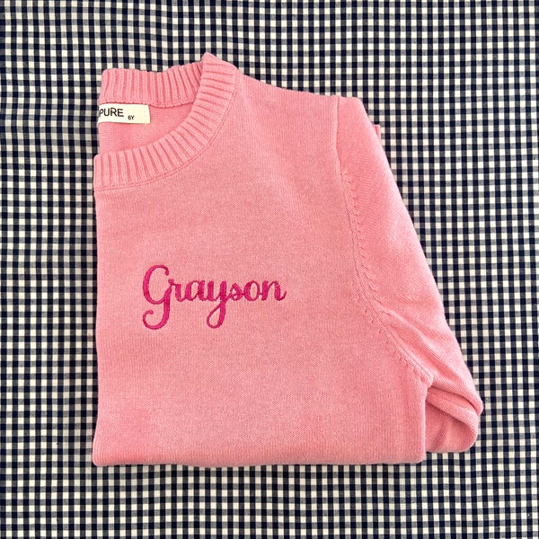 Monogrammed Toddler Crewneck Sweater, Cotton Monogrammed Knitwear, Preppy Youth Personalized, Children's, Boy or Girl, Picture Day, Holiday