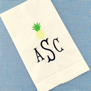 Ręcznik lniany z monogramem Ananas - prezent na parapetówkę - prezent zaręczynowy - wózek barowy