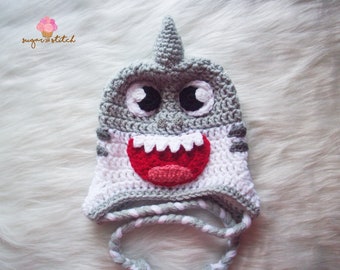 Grey Baby Shark, Crochet Grey Shark Hat, Crochet Hat, Crochet Shark - Crochet Beanie