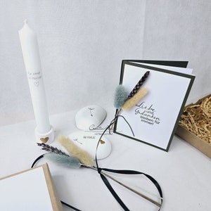 Trauerset - Trauerbox mit Karte, Erinnerungssteine, Kerzenständer und Erinnerungskerze mit Spruch und Blumen dekoriert