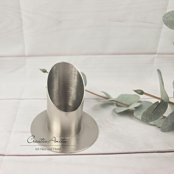 Kerzenständer aus Metall in silber, 4 cm - Kommunionkerze, Taufkerze