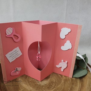 Glückwunschkarte - Popupkarte zur Taufe oder Geburt, Rosa personalisiert