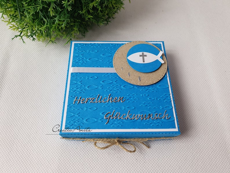 Geschenkverpackung Pizzabox Türkis zur Kommunion, Konfirmation, Firmung, Taufe Bild 1