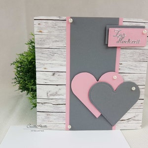 Glückwunschkarte im Shabby-Style mit Perlen - ROSA-GRAU