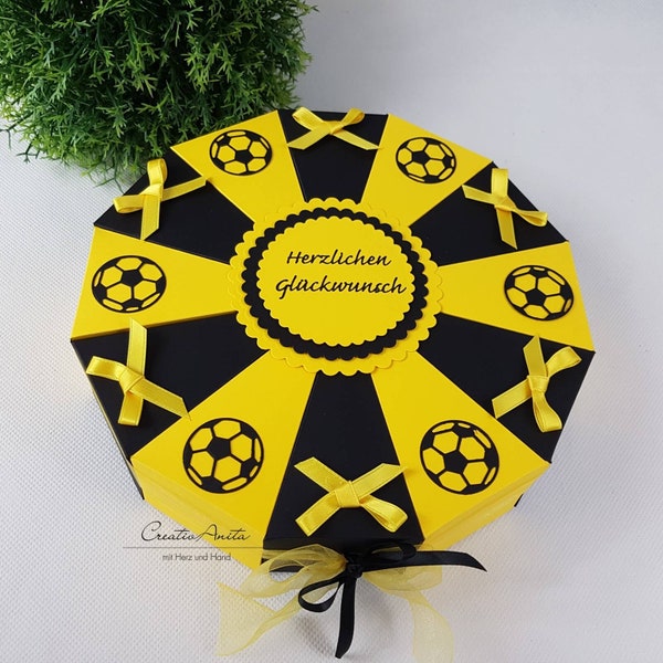 Schachteltorte Torte für Fußballfans - FUSSBALL schwarz-gelb Geburtstagstagsgeschenk Hochzeit Geldgeschenkverpackung - Gutscheinverpackung