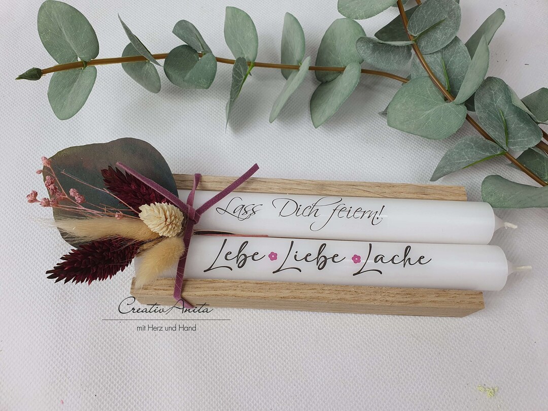Geburtstagsgeschenk Kerzen Stabkerzen mit Spruch & Eukalypthus