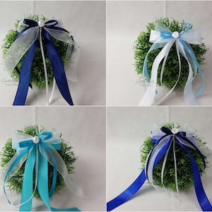 10 St. Autoschleifen in BLAU mit WEISS oder CREME - Antennenschleifen zur Hochzeit