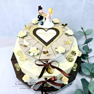 Hochzeitstorte Geldgeschenk 3-stöckig BRAUN-CREME