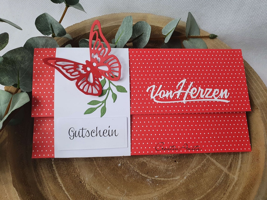 Gutscheinkarte Zum Geburtstag Rotweiß Mit Banderole Etsy