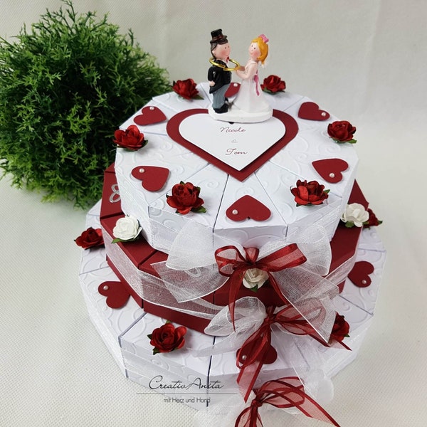 Hochzeitstorte Geldgeschenk 3-stöckig BORDEAUX-WEISS