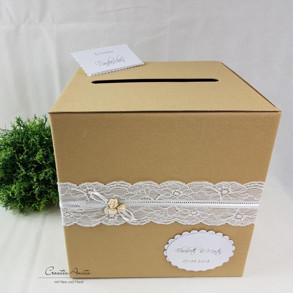 Briefbox VINTAGE m. Spitze NATUR personalisiert