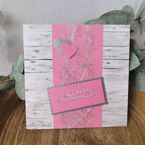 Glückwunschkarte Geldgeschenk Hochzeit Holz Shabby Rosa-Silber
