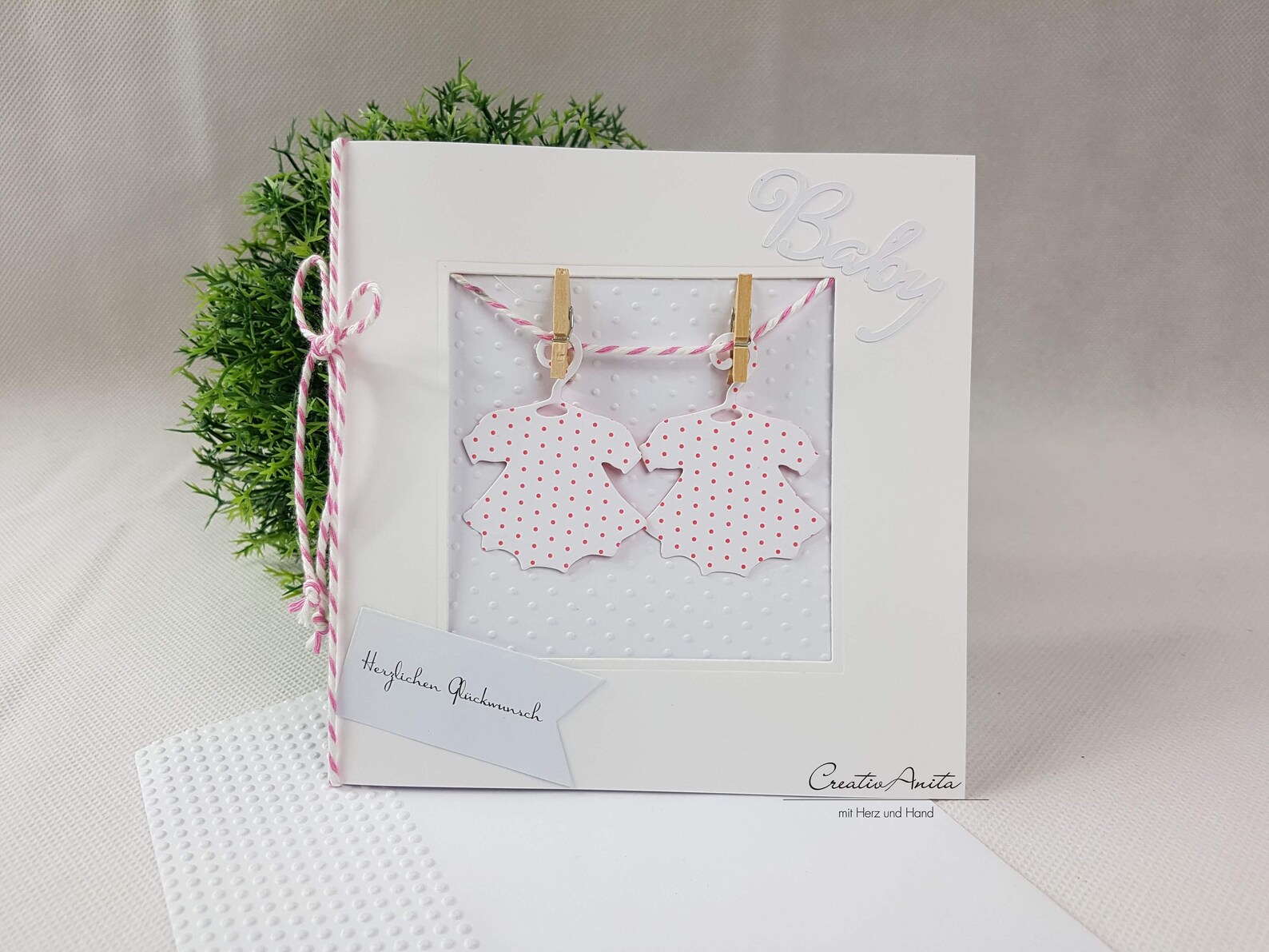 White Cotton Cards Tarjeta Para Abuelos, Gemelos, Doble Felicitación, Botines Rosas Hechos A Mano N225-G