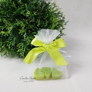 Gastgeschenke mit je 3 Seifenherzen in GRÜN Apfel oder Lemongras GiveAway zur Hochzeit Lemongras