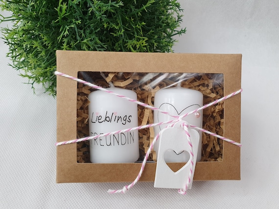 Handverziertes Kerzen-Set in Geschenkbox - Geschenk für beste Freundin - Kerzenset - Geschenk