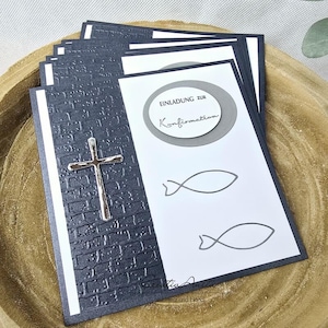 Einladung Einladungskarte zur Kommunion, Konfirmation oder Taufe in Dunkelblau metallix - Christlich