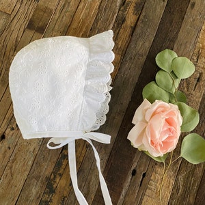 White eyelet baby bonnet  / hat / infant hat.