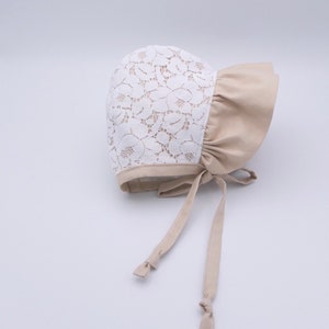 Beige Lace Brimmed Baby Bonnet / Lace Bonnet / Bonnet