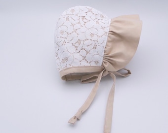 Beige Lace Brimmed Baby Bonnet / Lace Bonnet / Bonnet
