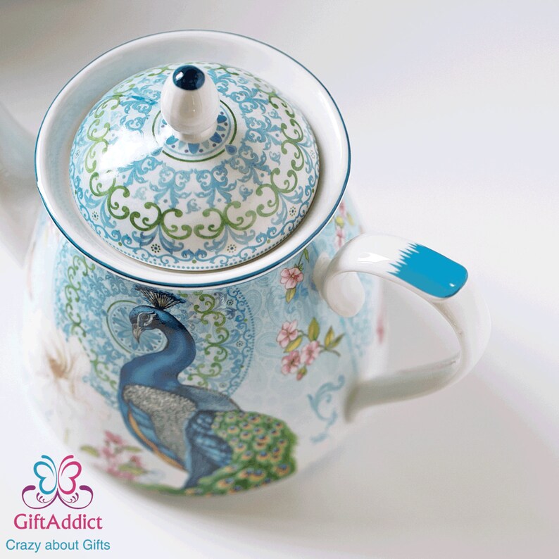 Fine Bone China Peacock Teapot 1Litre Ceramic Kitchen Etsy