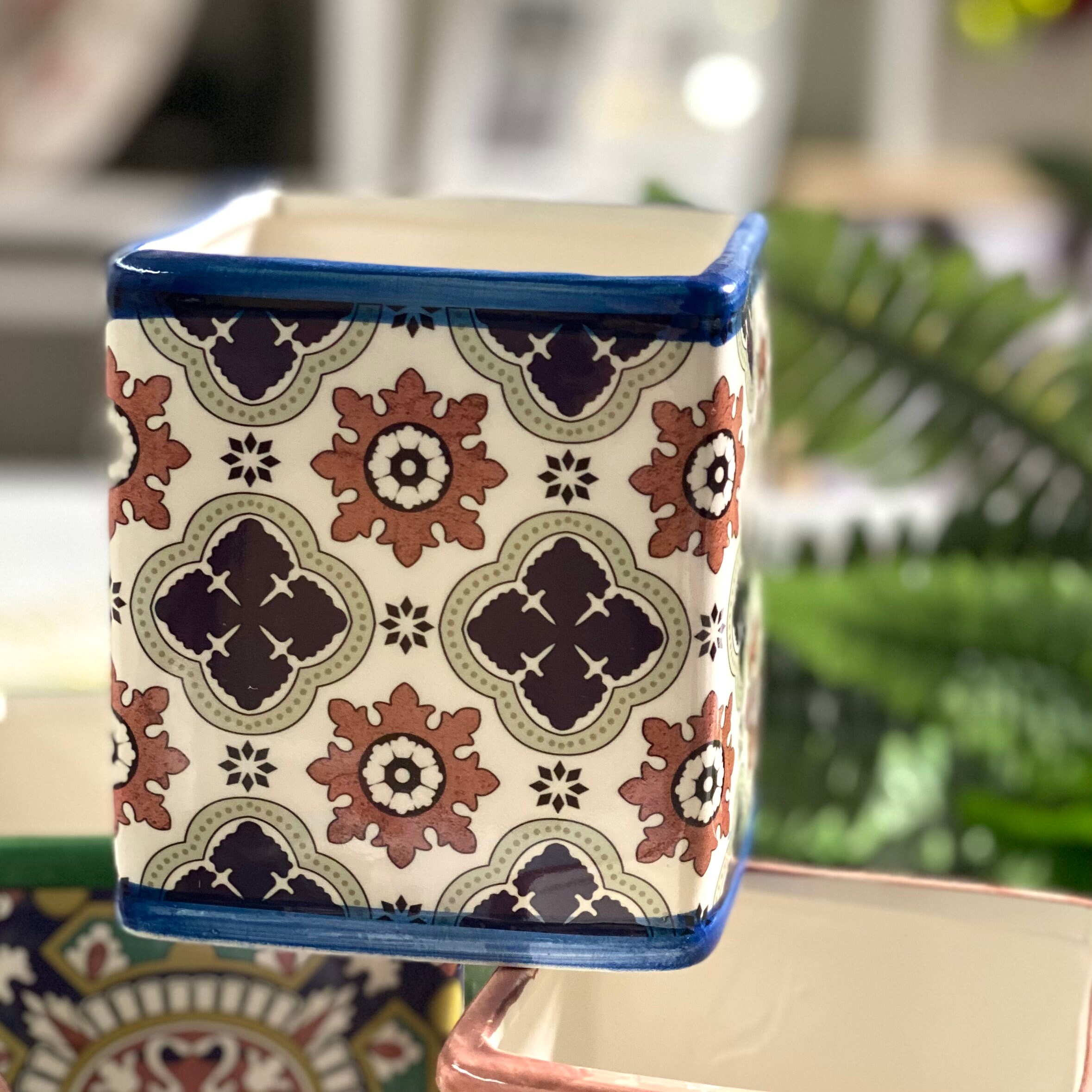 SET OF 4 Medium Ceramic Square Garden Pot Flower Planter Pots Etsy