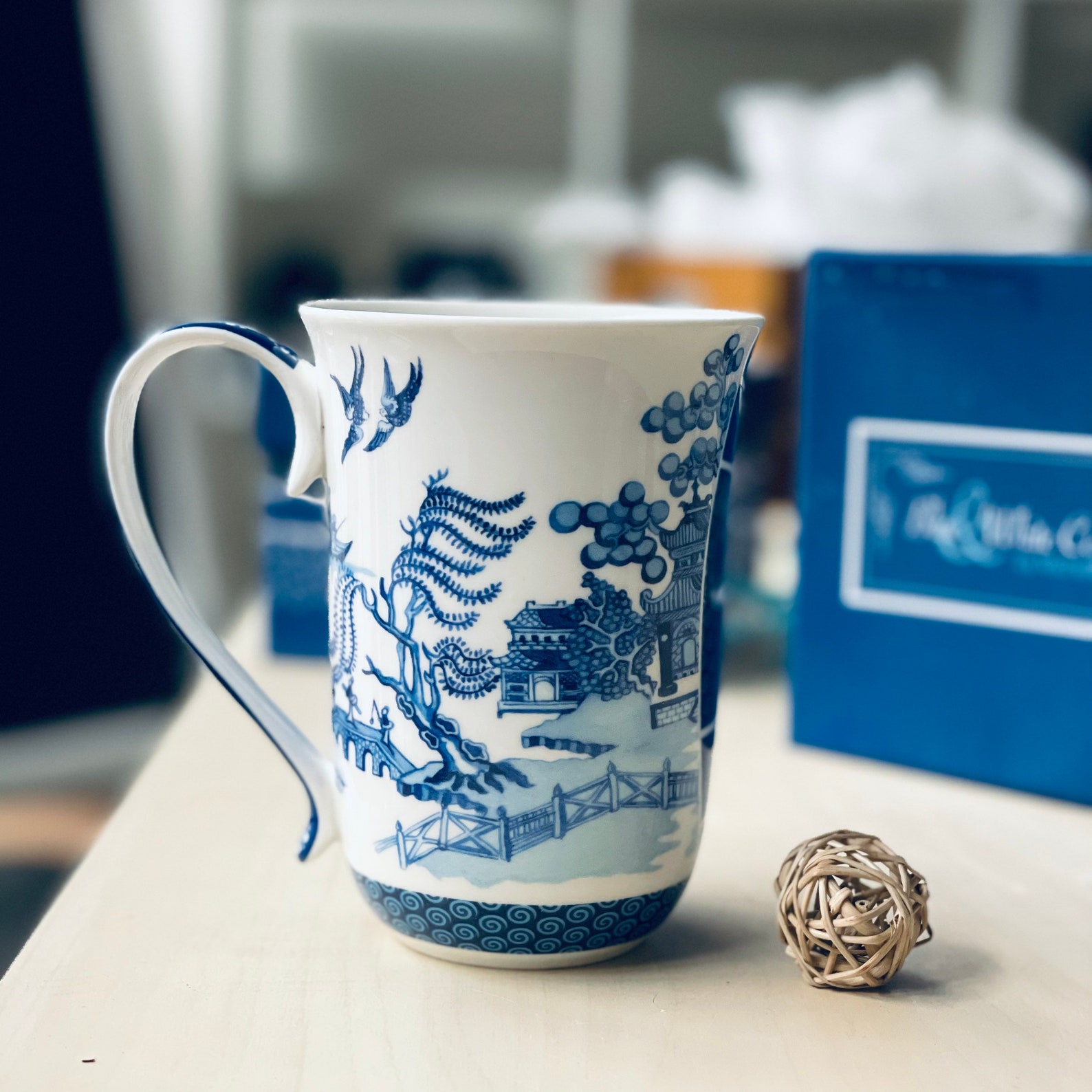 Fine Bone China Blue & White Willow Ceramic Mug 405ml Coffee Etsy