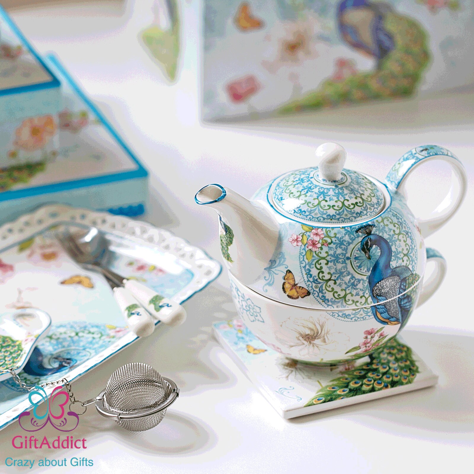 Fine Bone China Peacock Tea For One Ceramic Home Decor Teapot Etsy