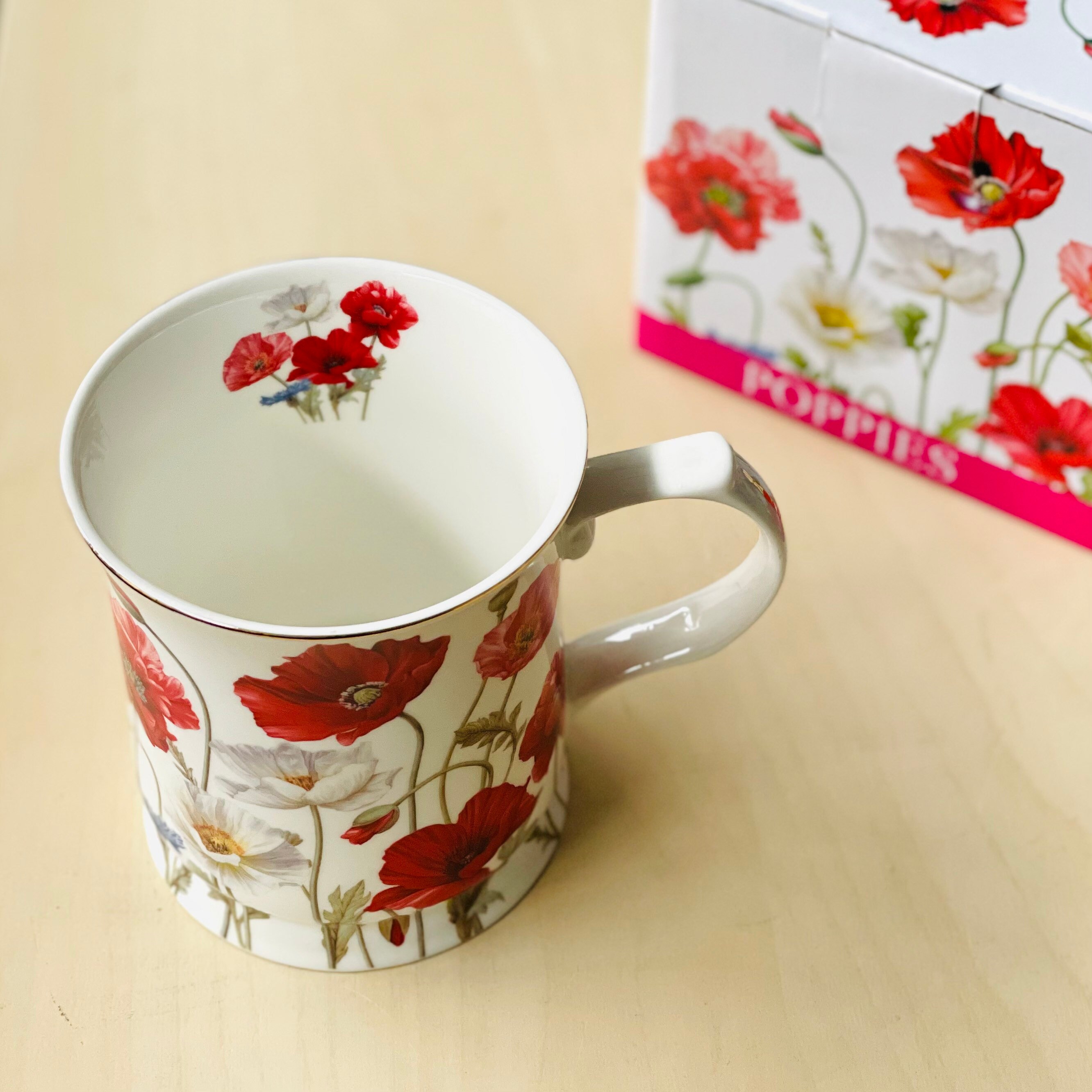 Fine Bone China Poppies White Ceramic Mug 415ml Coffee Tea Cup Etsy