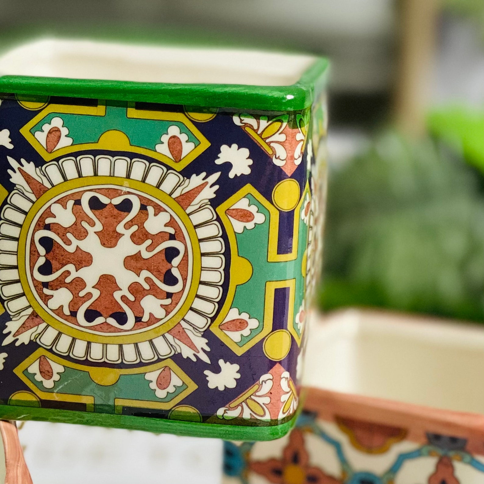 SET OF 4 Medium Ceramic Square Garden Pot Flower Planter Pots Etsy