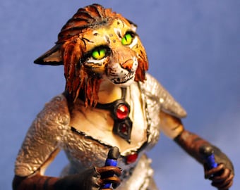 Khajiit Skyrim figure The Elder Scrolls oblivion morrowind TES warrior cat assasin armor figurine anthro figurine fantasy sculpture
