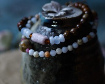 Fine gemstone bracelet with aquamarine, kunzite and mookaite, fine bracelet, colors of nature, feel depth, handmade, natural jewelry,