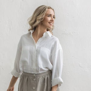 Women&#39;s Linen Shirt, Clean Design Oversized Shirt, Loose Linen Tunic Shirt, Casual Linen Shirt, Modest Linen Shirt, Roomy Flax Blouse.