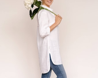 Linen Tunic, White Linen Shirt, Long Linen Top, Linen Blouse, Flax Tunic, Flax Clothing.