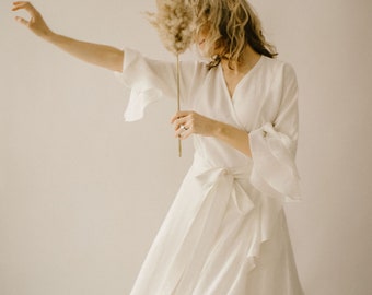 Linen Flowy Bridal Gown / Baltic-Inspired Wrap Wedding Dress / Ethically Crafted.