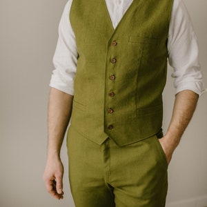 Traje de boda bohemio de lino (juego de 2), traje de boda informal, conjunto de chaleco y pantalón, traje de boda casual, atuendo de boda sencillo y modesto.